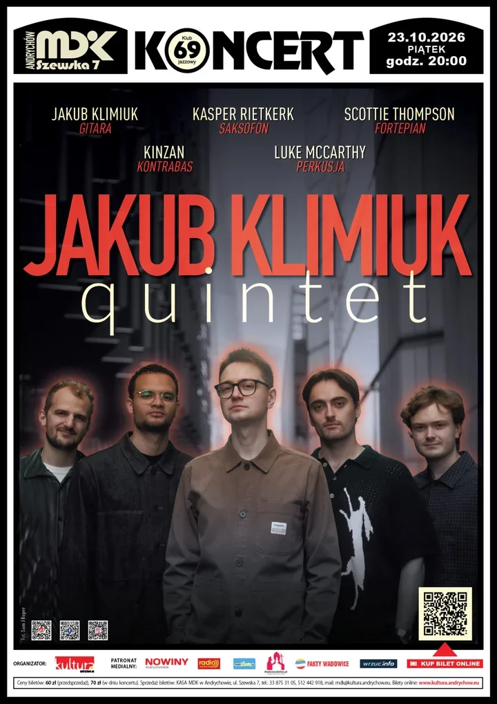 Międzynarodowy jazz w Andrychowie. Jakub Klimiuk Quintet zagra w MDK